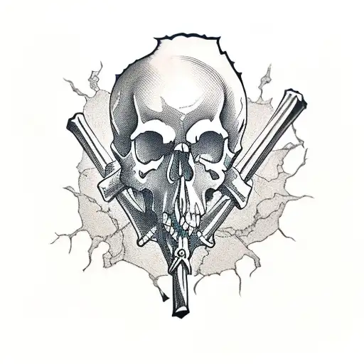 A skull with a battleaxe  tattoo design idea