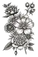 cosmos & marigold flowers tattoo design idea
