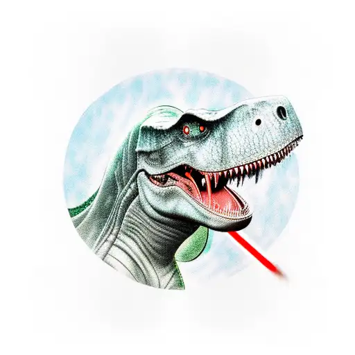 t-rex with a mullet and a lightsaber on a skateboard tattoo design idea