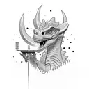 dinosaurus with a mullet and a lightsaber on a skateboard tattoo design idea