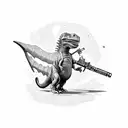 dinosaurus with a mullet and a lightsaber on a skateboard tattoo design idea