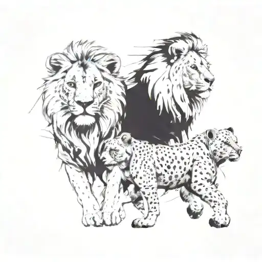 habitat of Lions with a lion cub being chased tattoo design idea
