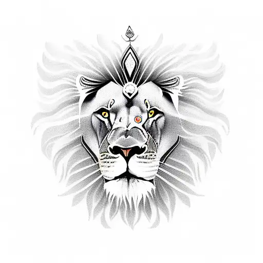 Lion with indian crown tattoo design idea