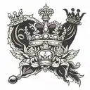 three crowns symbolizing royalty with the words "Progress with unity" under the crowns  tattoo design idea