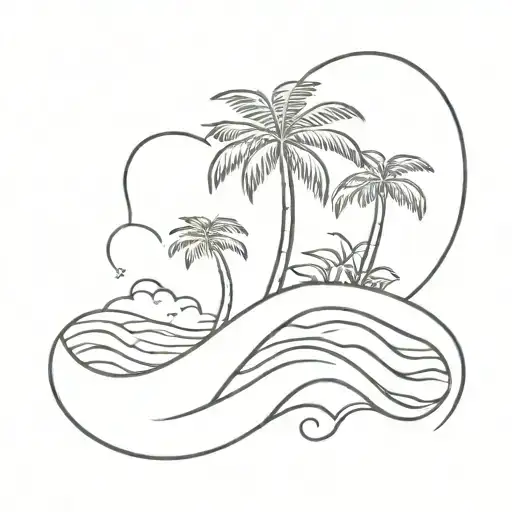 mayura raksha, waves and palm tree tattoo design idea