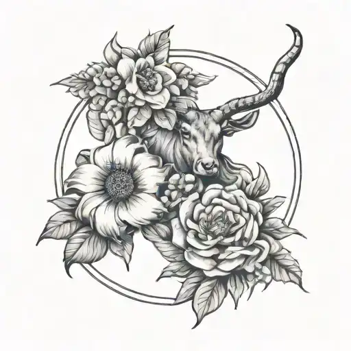 astrological signs cancer sagittarius and taurus with flowers tattoo design idea