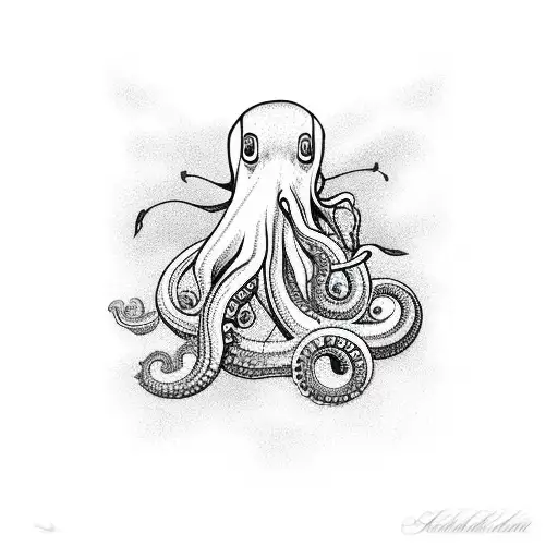 A marina filled with boats and a giant octopus emerging from the water tattoo design idea