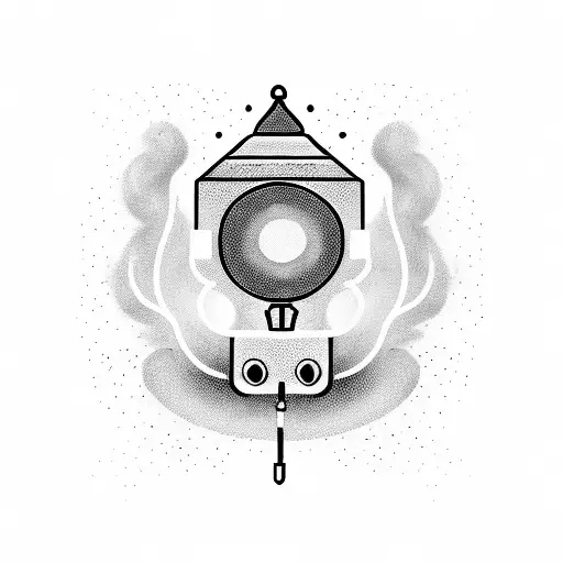 A party scene with colorful smoke and a DJ booth shaped like a pod tattoo design idea