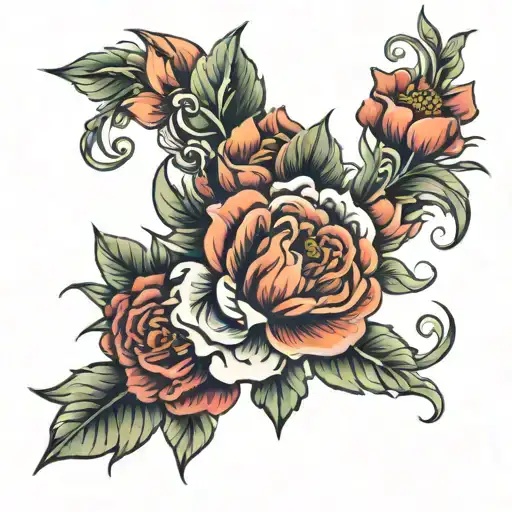 Traditional Style Floral Sleeve Tattoo Design  Create a cohesive, traditional-style sleeve tattoo that covers the left a tattoo design idea