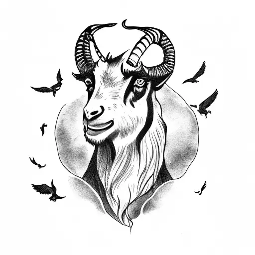 black goat with crows and baba yaga tattoo design idea