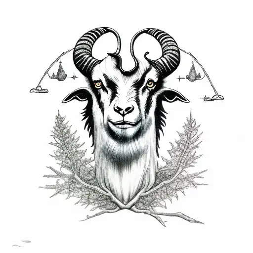 black goat with crows and baba yaga tattoo design idea