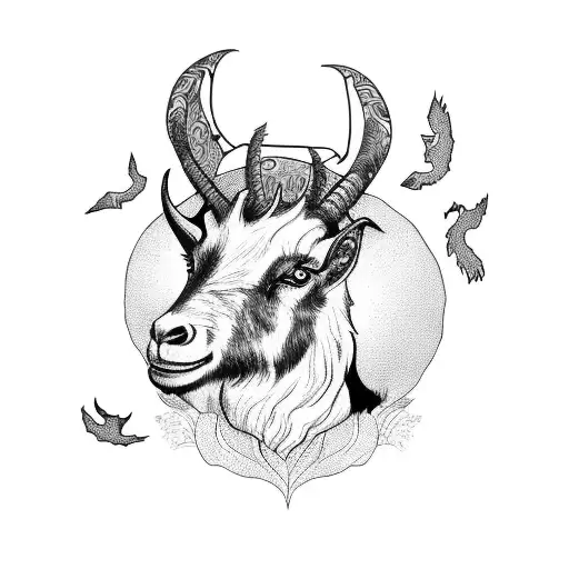 black goat with crows and baba yaga tattoo design idea