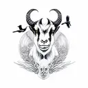 black goat with crows and baba yaga tattoo design idea