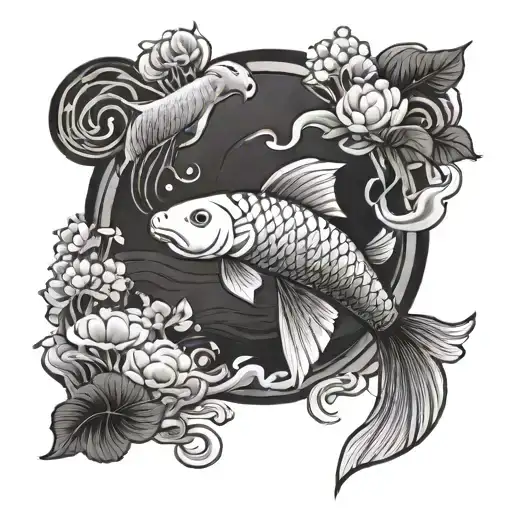A tattoo design featuring a unique blend of a koi fish swimming alongside a guinea pig, symbolizing harmony and balance in nature tattoo design idea
