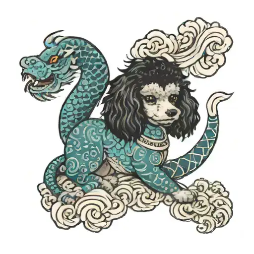 Toy poodle with dragon and carp tattoos tattoo design idea