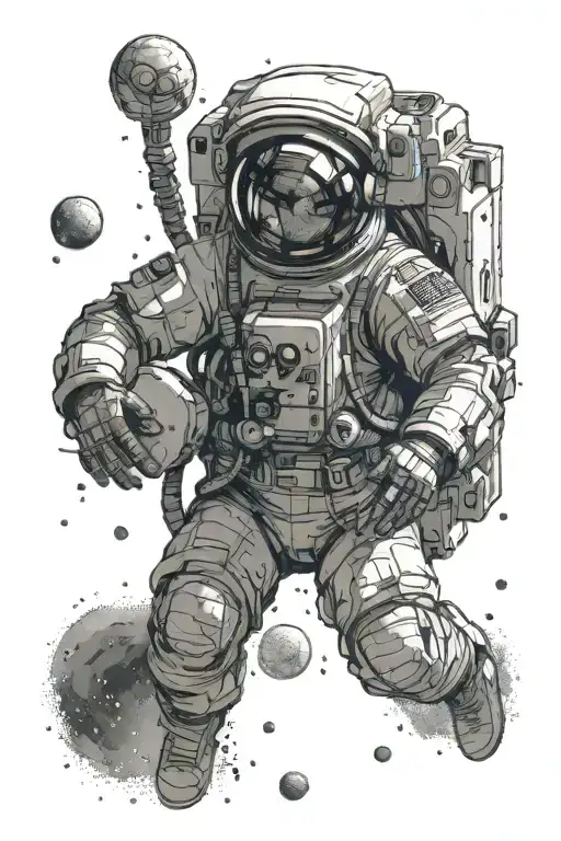 astronaut floating in space tattoo design idea