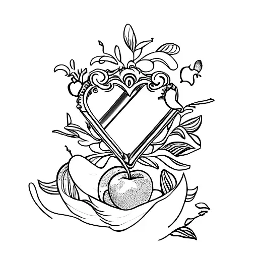 antique mirror with bitten apple tattoo design idea