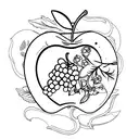 antique mirror with bitten apple tattoo design idea