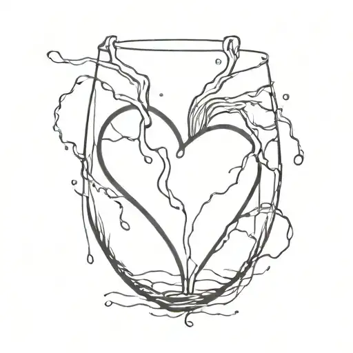 heart that is drowned in wine in destroyed glass wine tattoo design idea