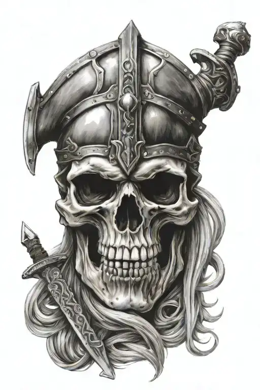 viking skull and knife tattoo design idea