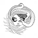 words "femme fatale" and a snake going through it tattoo design idea