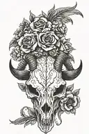 goat skull flowers tattoo design idea