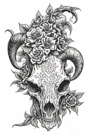 goat skull flowers tattoo design idea