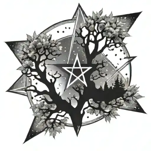 Diamonds in the trees. Pentagrams in the night sky. tattoo design idea