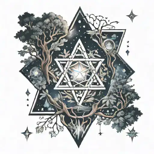 Diamonds in the trees. Pentagrams in the night sky. tattoo design idea