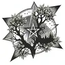 Diamonds in the trees. Pentagrams in the night sky. tattoo design idea