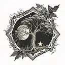 Diamonds in the trees. Pentagrams in the night sky. tattoo design idea