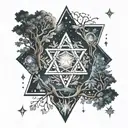 Diamonds in the trees. Pentagrams in the night sky. tattoo design idea