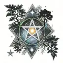 Diamonds in the trees. Pentagrams in the night sky. tattoo design idea