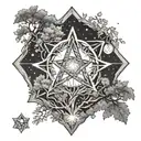 Diamonds in the trees. Pentagrams in the night sky. tattoo design idea