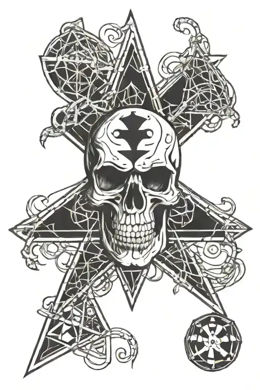 Skull, Metallica, Rock, Biker, Maltese Cross, Electric Guitar, Spider Web, Playing Card And Dice tattoo design idea