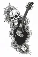 skull, metallica, rock, biker, Maltese cross, electric guitar, spider web, game card and dice, motocross tattoo design idea