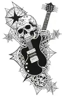 skull, metallica, rock, biker, Maltese cross, electric guitar, spider web, game card and dice, motocross tattoo design idea