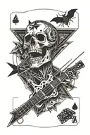 Skull, Metallica, Rock, Biker, Maltese Cross, Electric Guitar, Spider Web, Playing Card And Dice tattoo design idea