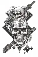 Skull, Metallica, Rock, Biker, Maltese Cross, Electric Guitar, Spider Web, Playing Card And Dice tattoo design idea