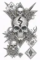 Skull, Metallica, Rock, Biker, Maltese Cross, Electric Guitar, Spider Web, Playing Card And Dice tattoo design idea