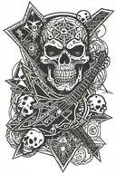 Skull, Metallica, Rock, Biker, Maltese Cross, Electric Guitar, Spider Web, Playing Card And Dice tattoo design idea