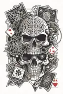 Skull, Metallica, Rock, Biker, Maltese Cross, Electric Guitar, Spider Web, Playing Card And Dice tattoo design idea