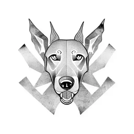 A stylized football design incorporating elements of a Doberman and Labrador tattoo design idea