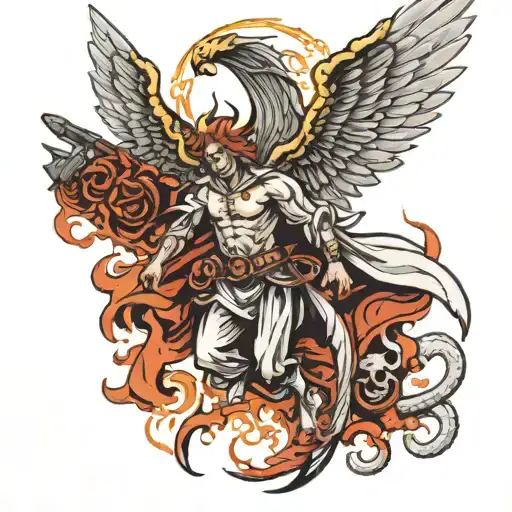 angel killing demon tattoo design idea