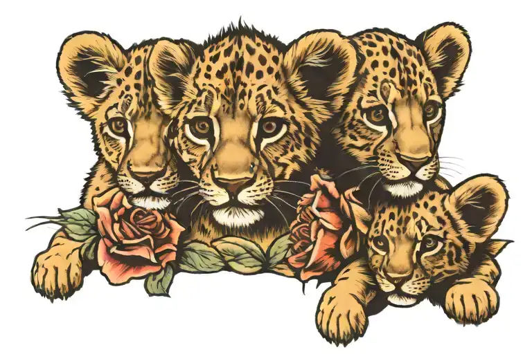 3 baby lion cubs face only tattoo design idea