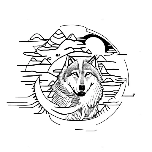 wolf and planet earth tattoo design idea