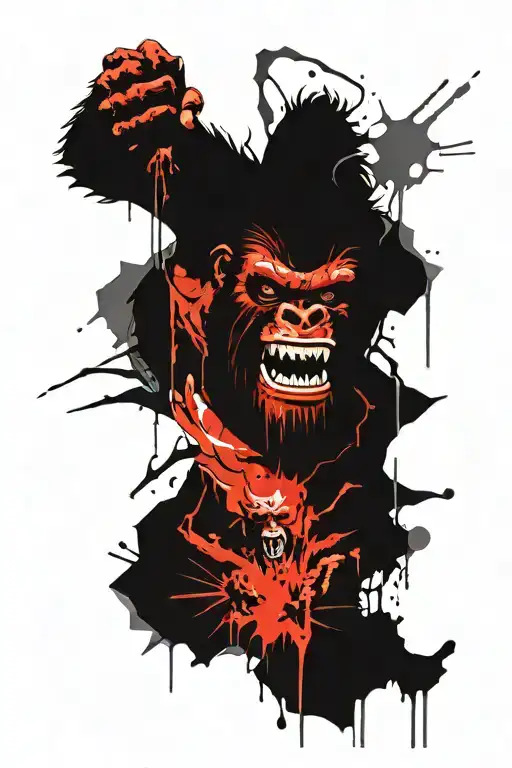the evil King Kong, grinning and growling, tears his jacket tattoo design idea