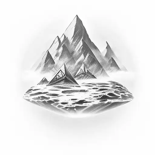A rock band performing on a floating island in the sky tattoo design idea