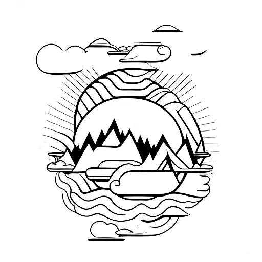 A rock band performing on a floating island in the sky tattoo design idea