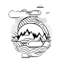 A rock band performing on a floating island in the sky tattoo design idea